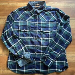 JACHS Girlfriend Plaid Flannel Full and 1/4 Sleeve Pearl Snap Shirt